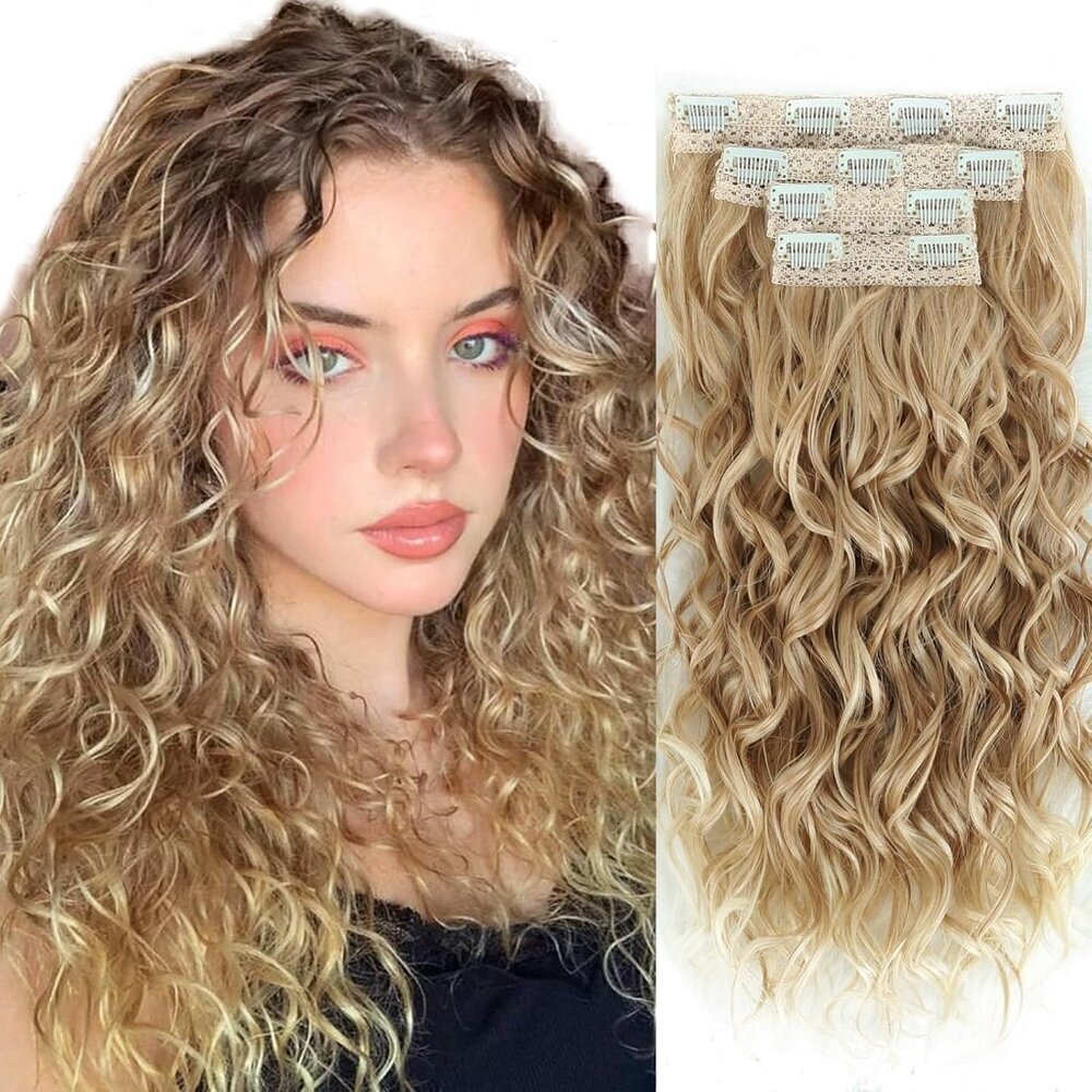 Curly Hair Extensions Synthetic 16 Inch Clip Ins Natural Look Volume